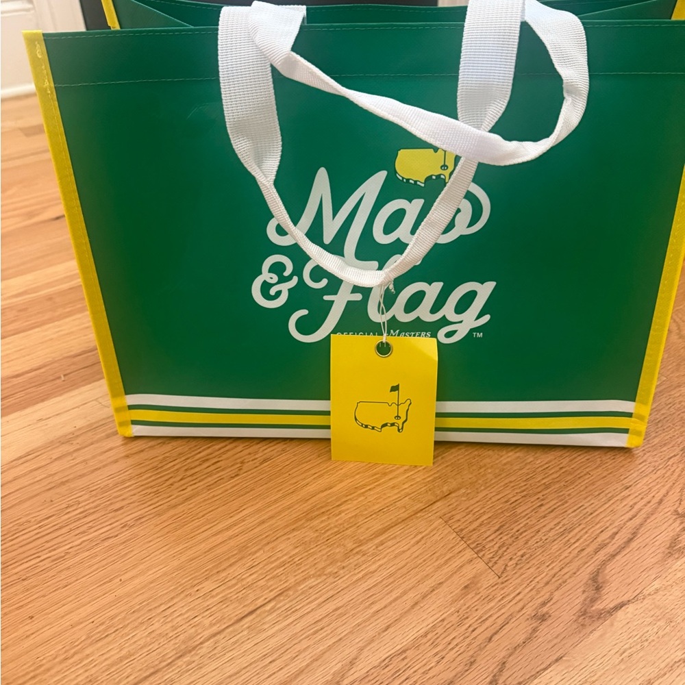 Masters Green and Yellow Tote Bag with White Handles